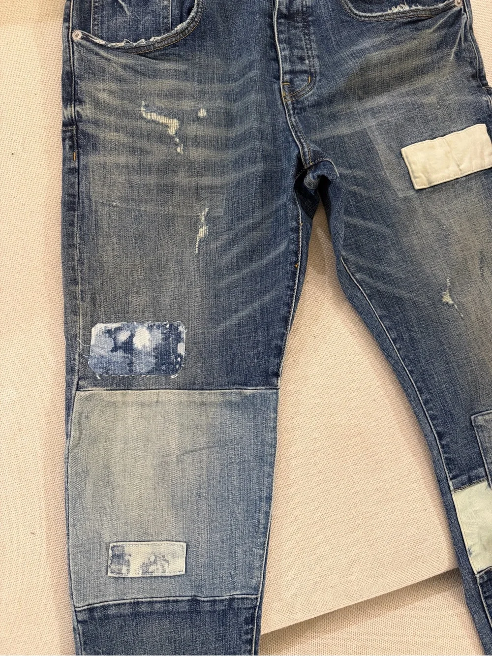 PURPLE BRAND Slim Patchwork Blue Men's Jeans - Distressed Denim